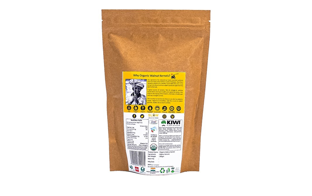 Kiwi Kisan Window Organic Kashmiri Walnut Kernels   Pack  200 grams